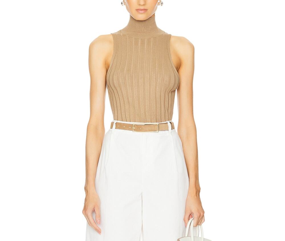 L'Academie Ribbed Tan Turtleneck Tank Size XS
